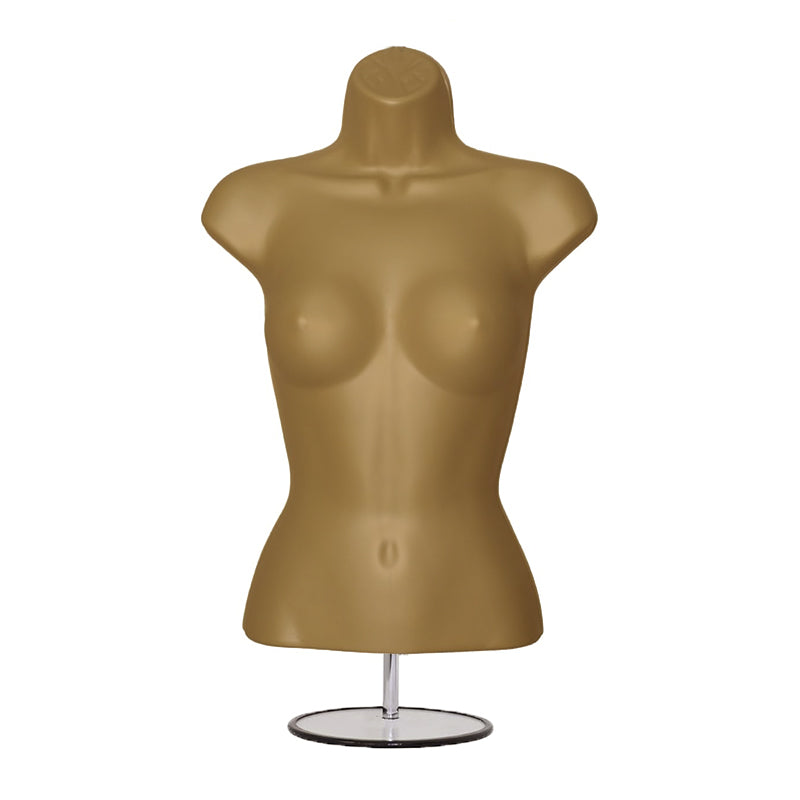 Half 3/4 female Hanging Plastic Mannequin Body Form with Round base stand gold