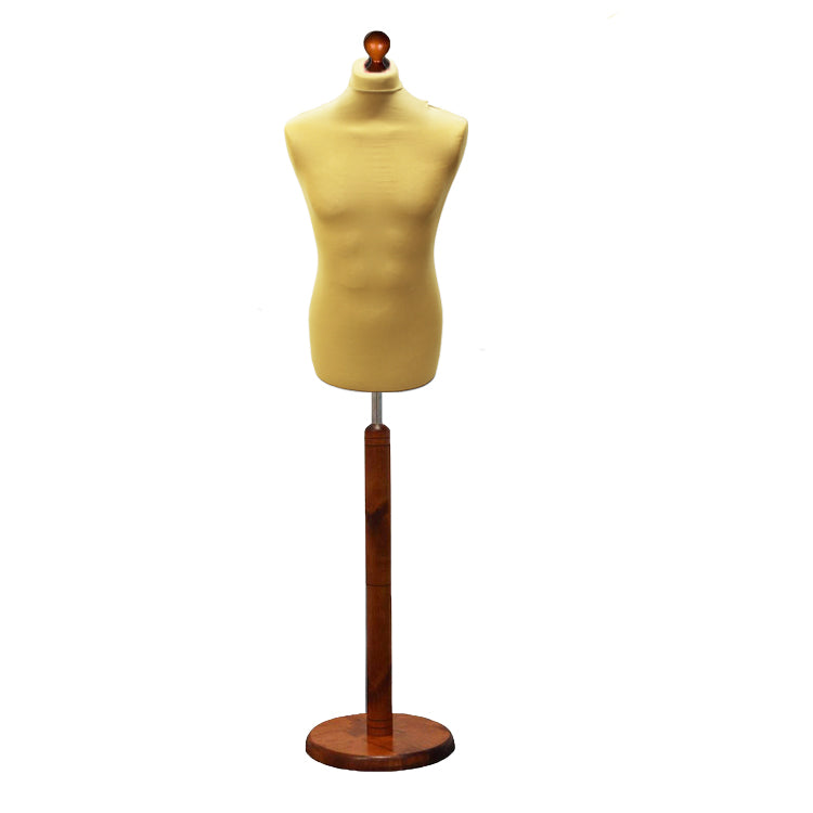 Male Dressmakers Mannequin Gold With Choice of Darkwood Round Base stands