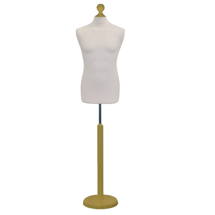 Male Dressmakers Dummy Cream With Choice of Goldwood Round Base stands