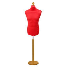 Male Dressmakers Mannequin Red With Choice of lightwood Round Base stands