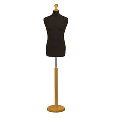 Male Tailors Mannequin  Black With Choice of Iightwood Round Base stands