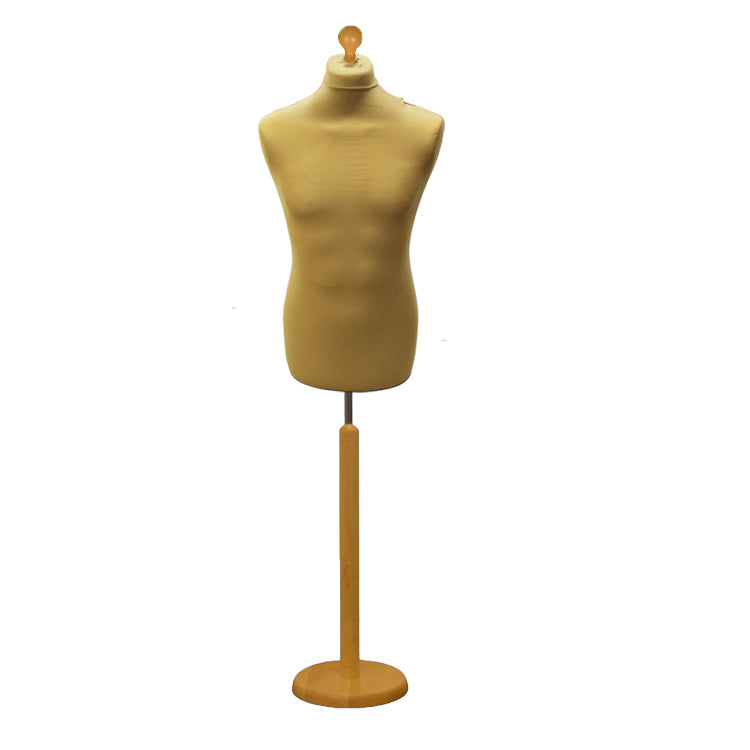 Male Dressmakers Mannequin Gold With Choice of Lightwood Round Base stands