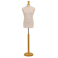 Male Dressmakers Dummy Cream With Choice of lightwood Round Base stands