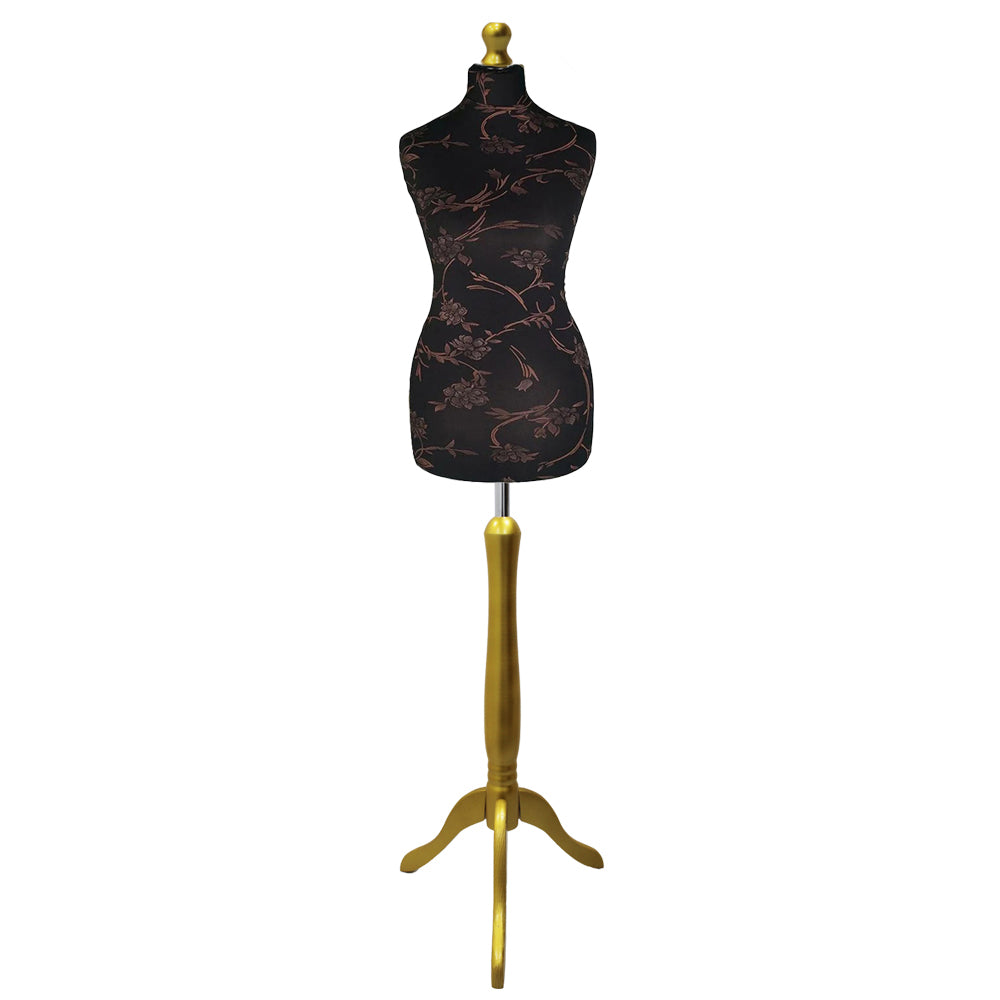 Brown Flower on black Mannequin with Gold wood Tripod stand