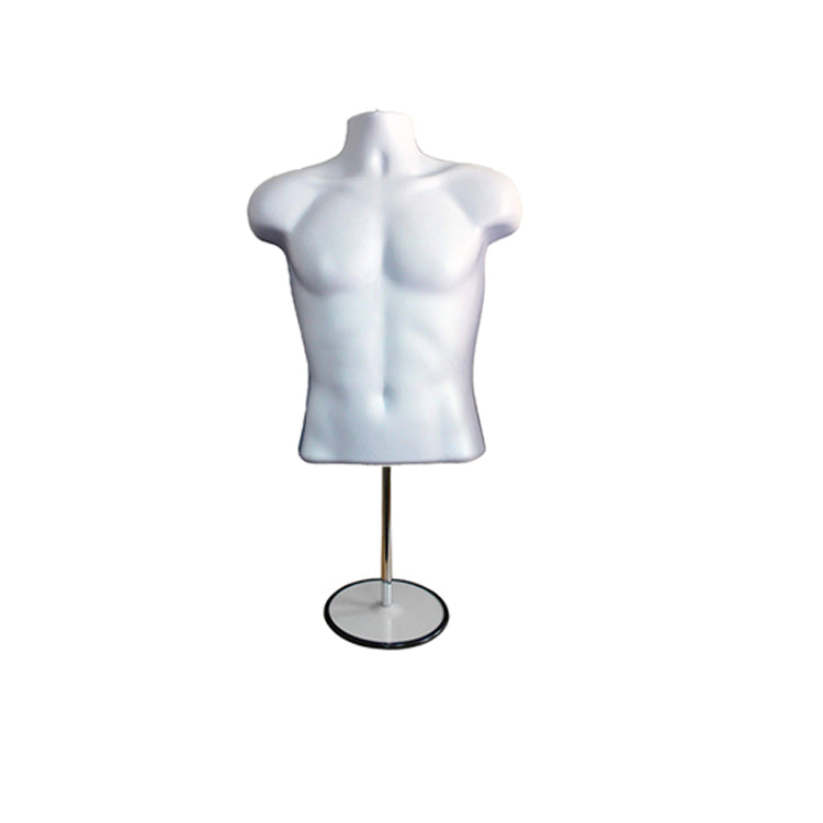 Half 3/4 Male Hanging Plastic Mannequin white Body Form with Round base stand