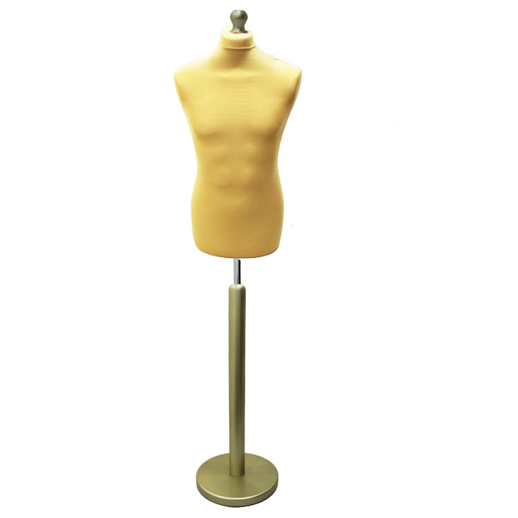 Male Dressmakers Mannequin Gold With Choice of Goldwood Round Base stands