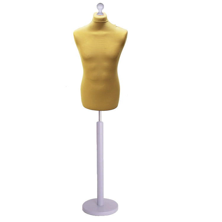Male Dressmakers Mannequin Gold With Choice of Silverwood Round Base stands