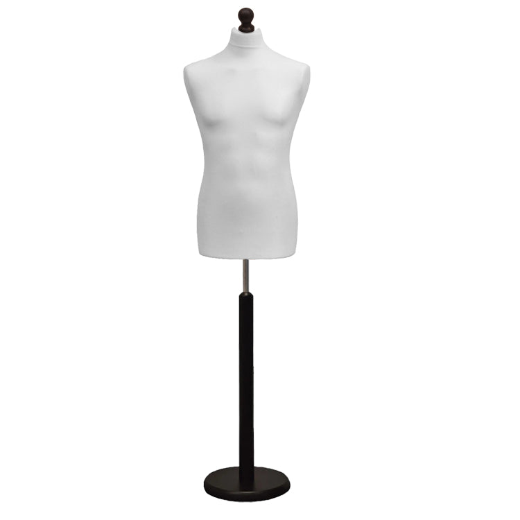 Male Tailors Dummy White With Choice of Black Round Base stands