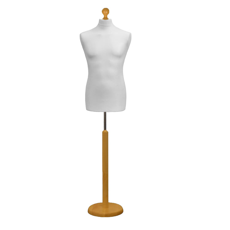 Male Tailors Dummy White With Choice of lightwood Round Base stands
