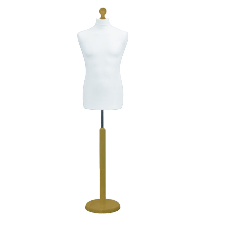 Male Tailors Dummy White With Choice of gold Round Base stands