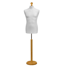 Male Tailors Dummy White With Choice of lightwood Round Base stands