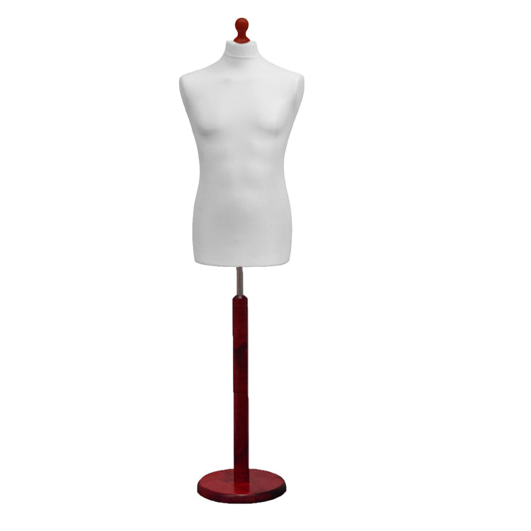 Male Tailors Dummy White With Choice of redwood Round Base stands