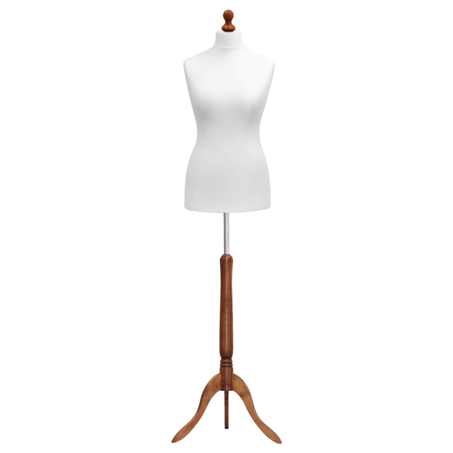 Female Tailors Mannequin White with Darkwood Tripod stands